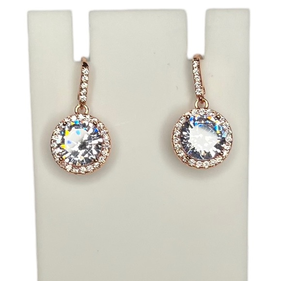 Swarovski Elements Crystal Rose Gold Halo Drop Earrings - Picture 3 of 9